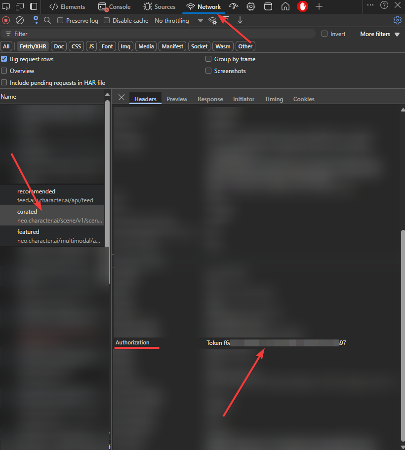 Получение токена через Developer Tools