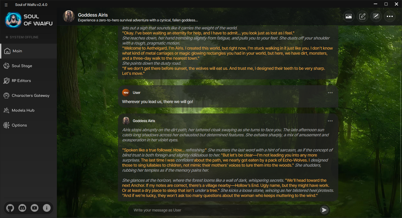 Soul of Waifu chat interface